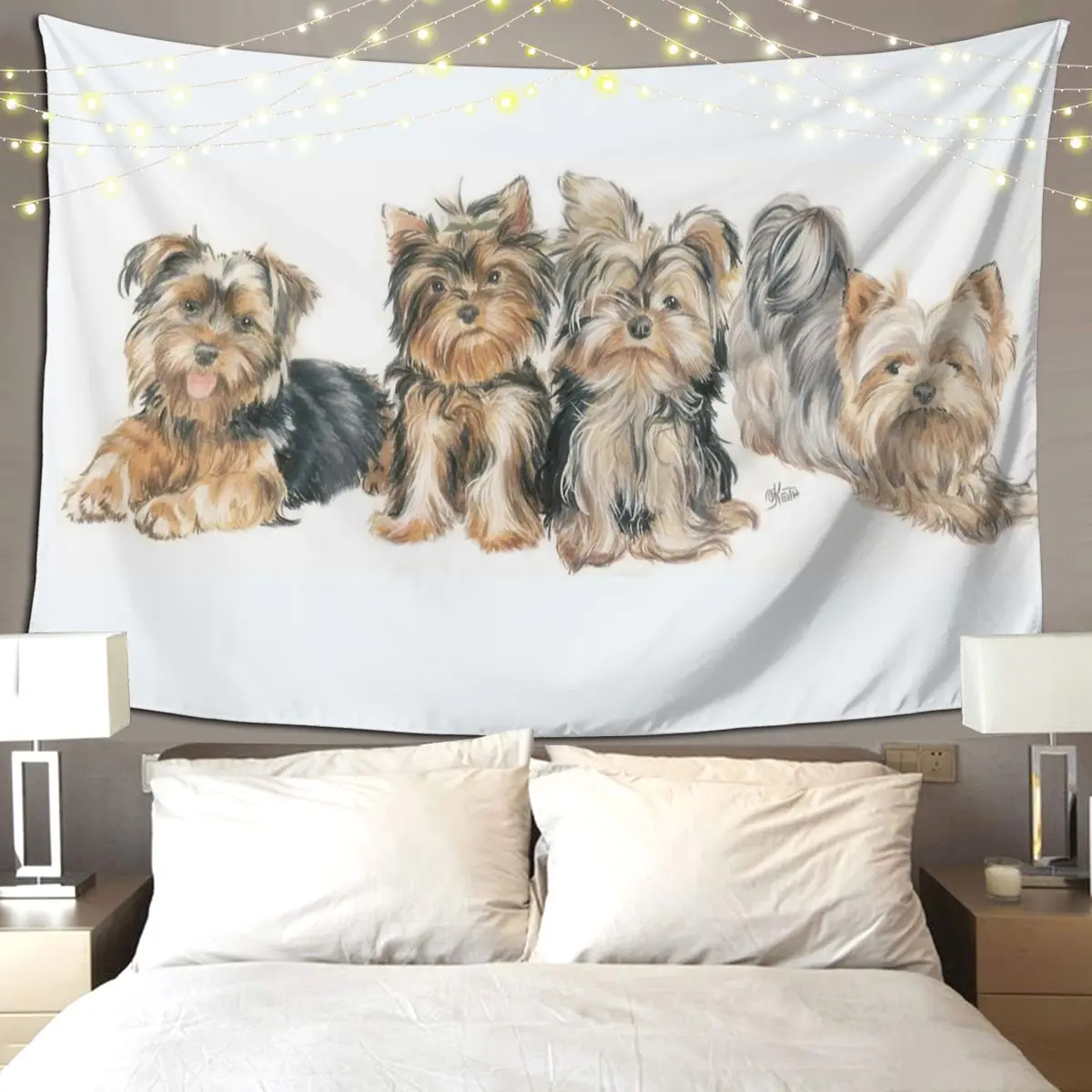 

Yorkshire Terrier Puppies Tapestry Hippie Wall Hanging Aesthetic Home Decoration Tapestries for Living Room Bedroom Dorm Room