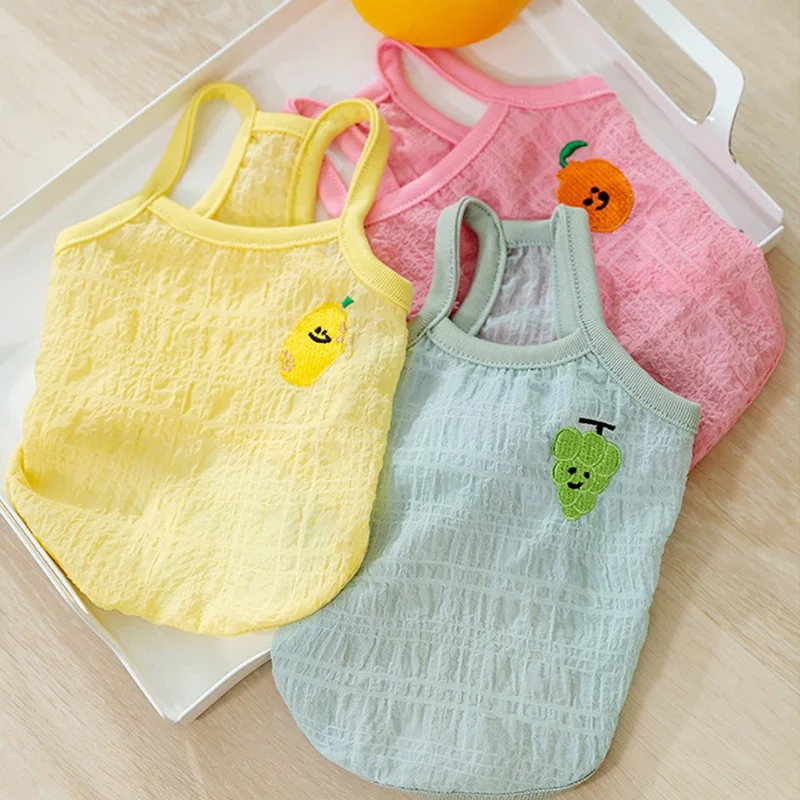 

Fruit Yarn Embroidered Sling Summer Cool Breathable Cat Clothes Dog Clothes Pet Clothing Teddy Vests