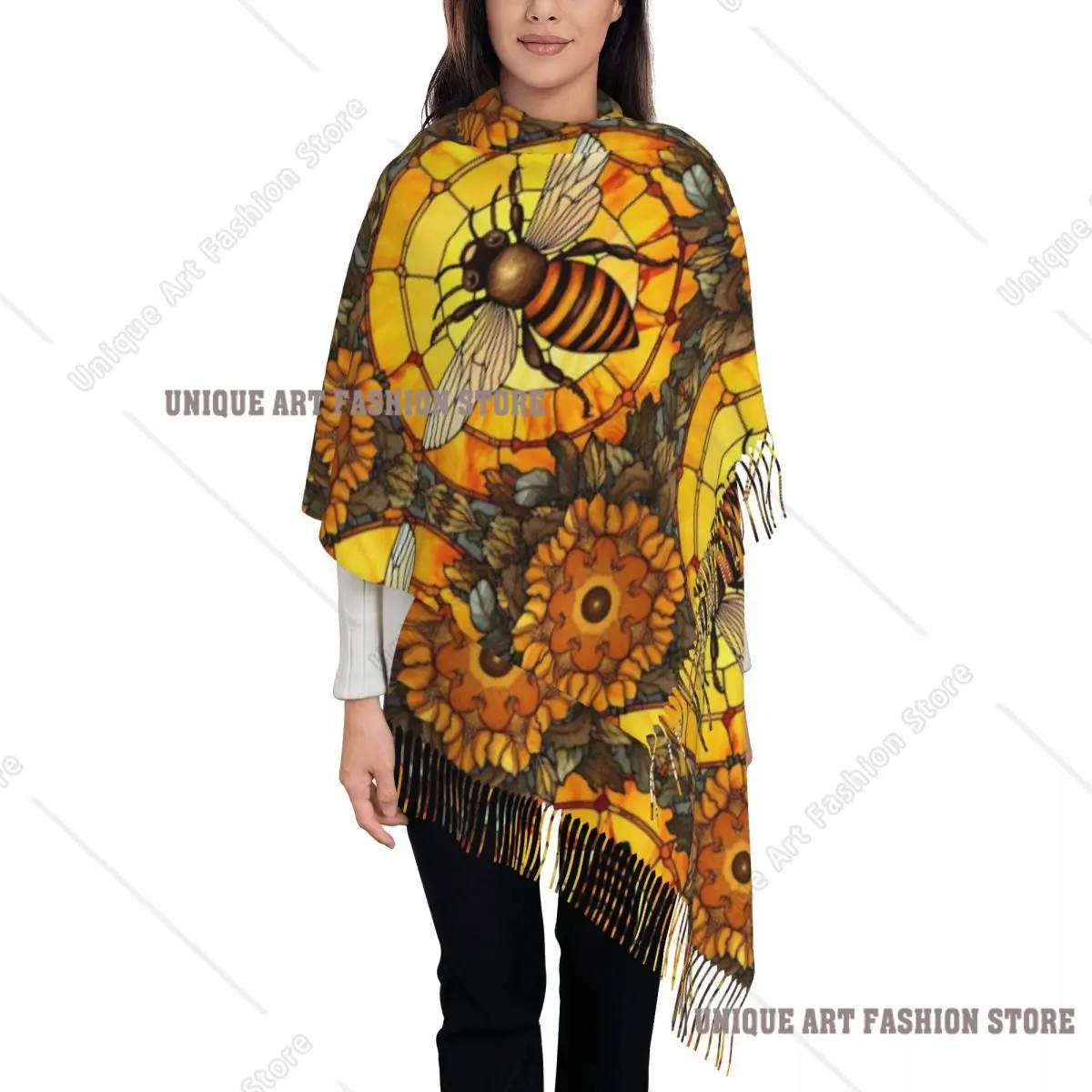 

Напечатанный на заказ милый шарф с рисунком пчелы и цветов для мужчин и женщин, зимние теплые шарфы, шали, накидки