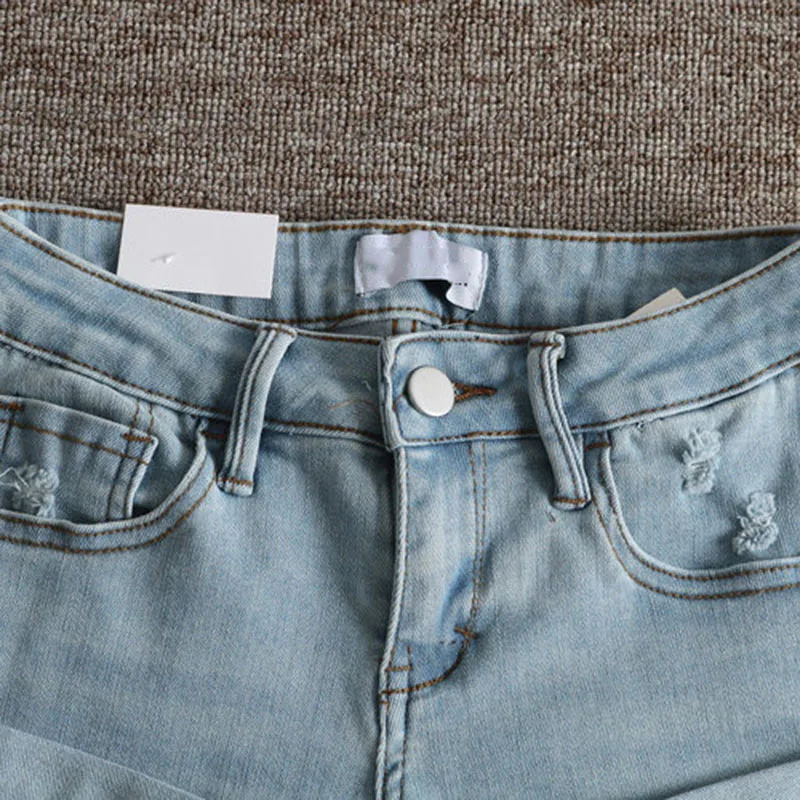 American Retro Spicy Girl Ripped Hot Pants Summer Casual Fashion Sexy Women's Slim Rolled Edge Low Waist Washed Denim Shorts view 5