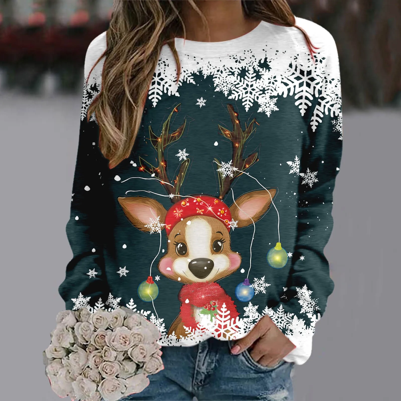 

Fashion Christmas Sweaters For Women Teen Girls Long Sleeve Crewneck Sweatshirt Cute Reindeer Graphic Casual Sweatshirts Women