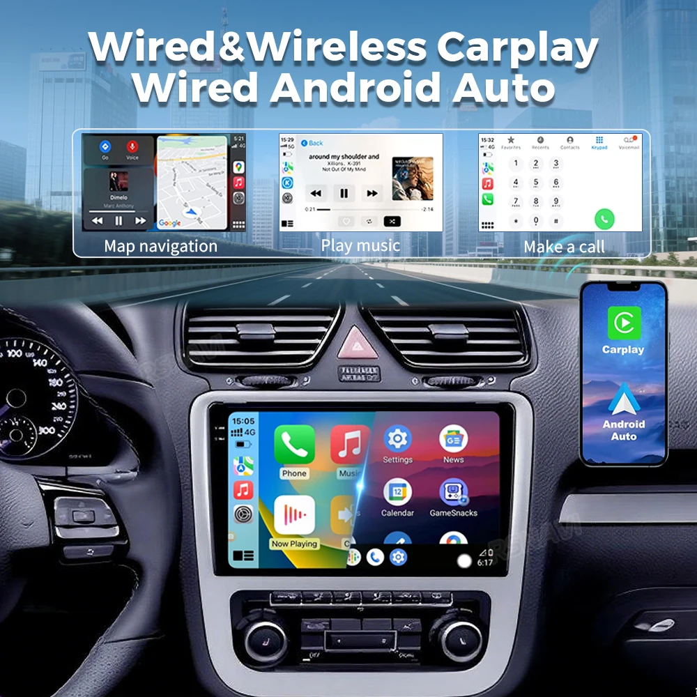 Android 16 Carplay Auto Car Radio Multimedia Player For Volkswagen Scirocco 3 III Mk3 2008-2015 Autoradio Stereo 2din Head Unit