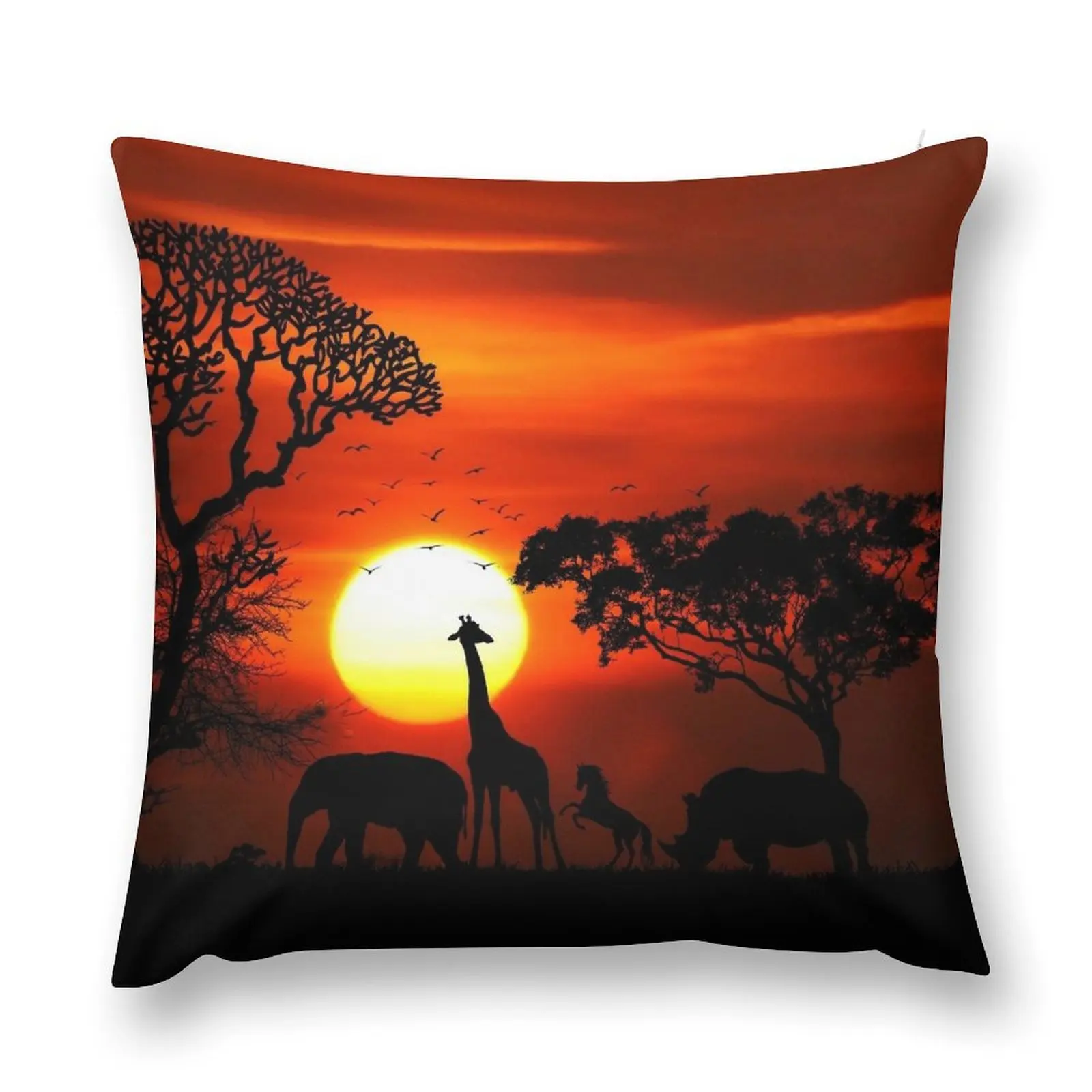 Wild Animals on African Savanna Sunset Throw Pillow Decorative Sofa Cushions christmas pillowcases Sitting Cushion pillow