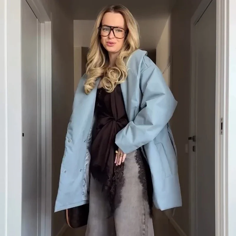 Casual Solid Loose Thicken Coat Women Lapel Full Sleeve Lace Up Single Breasted Female Coats Female 2026 Winter Lady Jacket