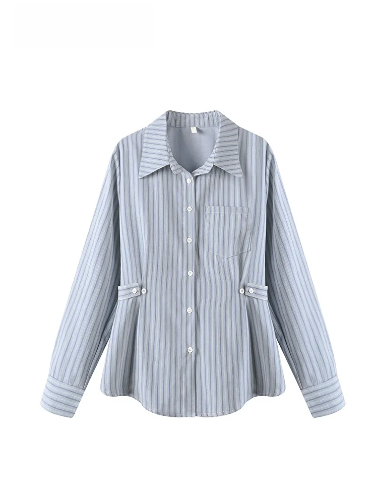 

Женская рубашка больших размеров с длинным рукавом, в полоску, модная, универсальная, для ранней весны, повседневная, удобная, дышащая