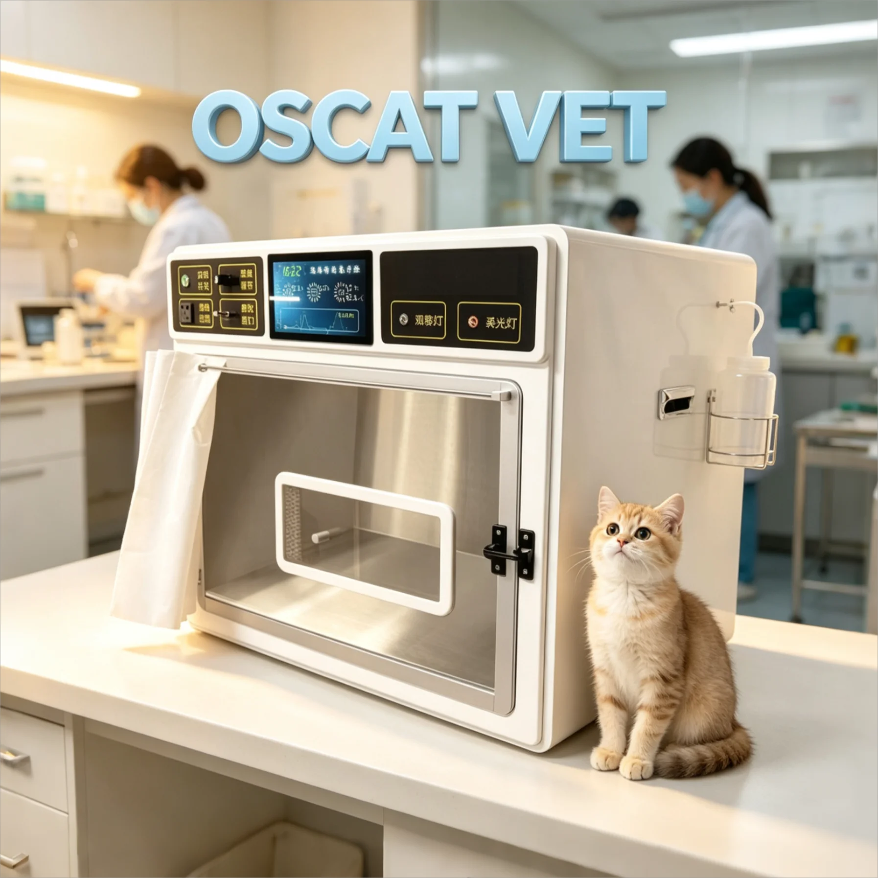OSCAT Veterinary Single ICU Cage 304 Stainless Steel Pet Oxygen Incubator With Temperature Control Humidity Display