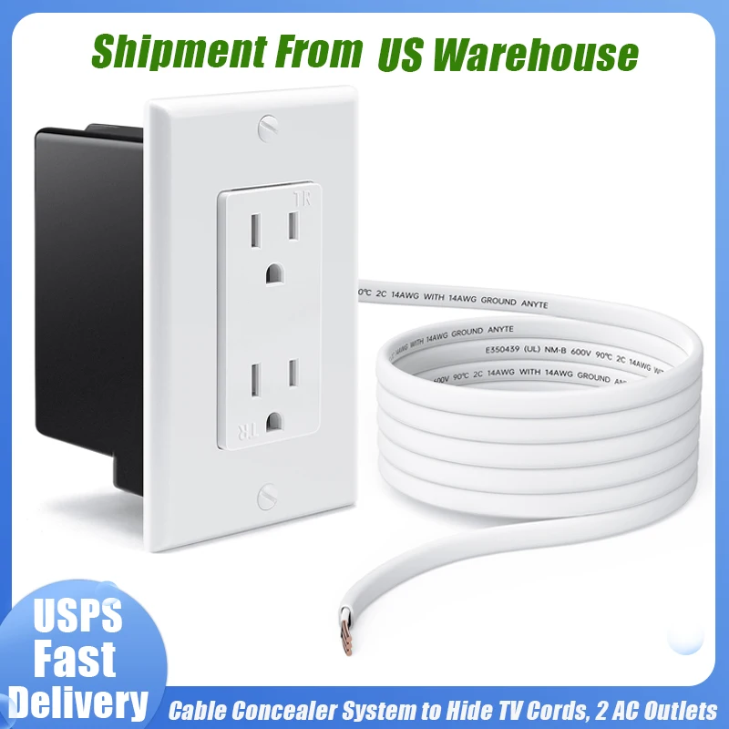 

Комплект для перемещения настенной розетки ELECPOW и встраиваемая розетка для телевизора, удлинитель мощности для непрерывной розетки Wanel, 2 розетки переменного тока