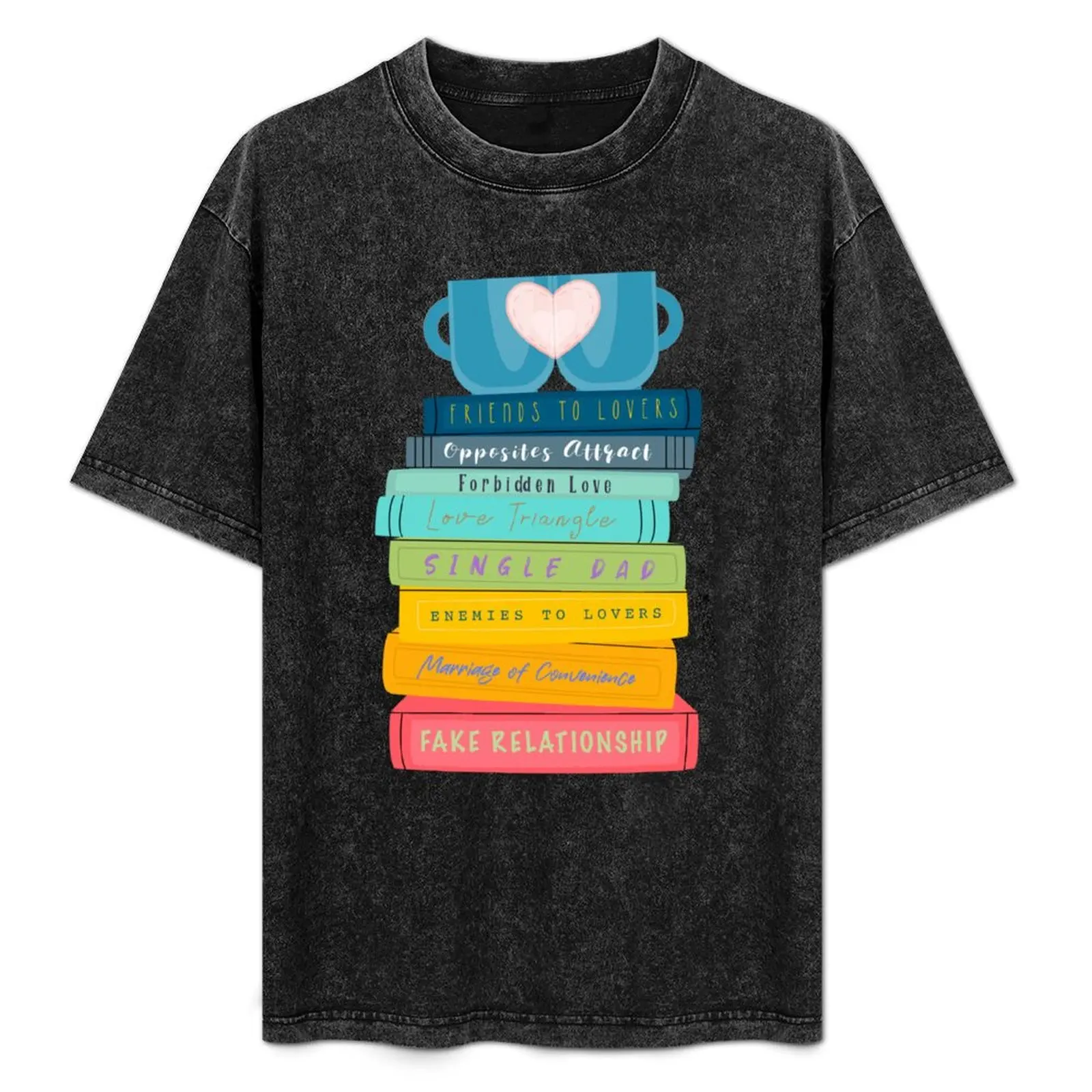 

Rainbow Bookstack, TBR Pile, Romance Tropes,Coffee and Reading T-Shirt hippie clothes oversized t shirt vintage mens t shirts