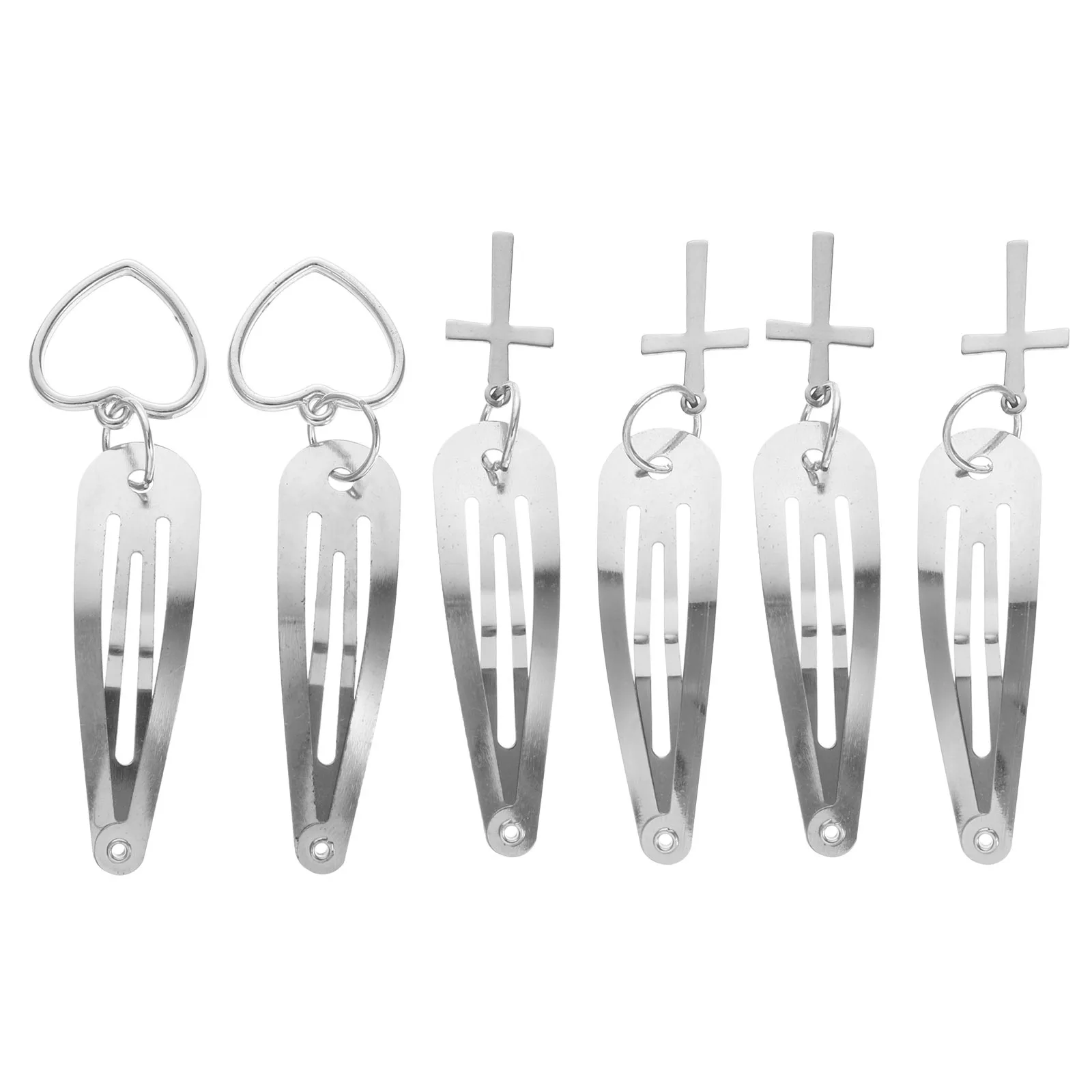 

6Pcs Decorative Hair Clips Metal Snap Hairpins with Heart and Cross Pendant Fashion Hair Barrettes for Elegant Daily Party