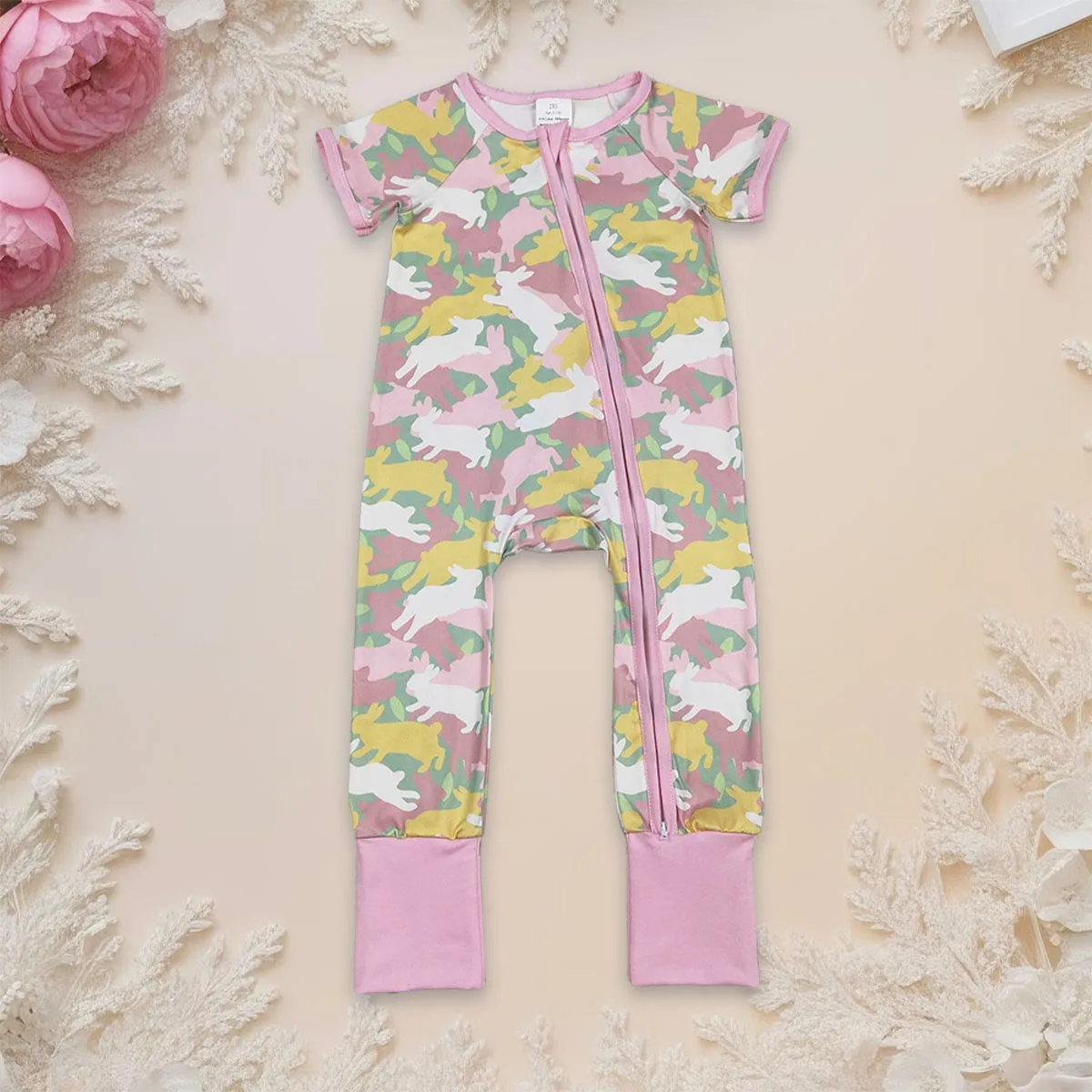 

Детский комбинезон-слип для новорожденных девочек, с принтом кроликов и камуфляжем, на пасху, с двусторонней молнией, оптом