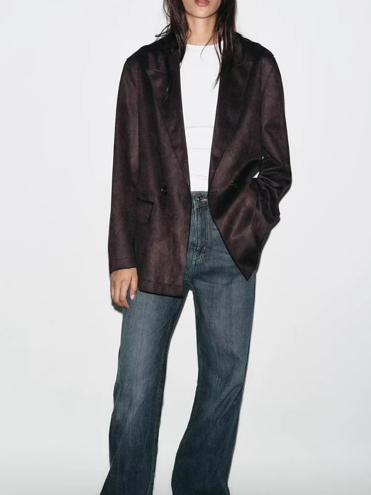 

Осенний новый модный тренд в европейском и американском стиле, простой женский свободный универсальный пиджак из флисовой ткани с эффектом