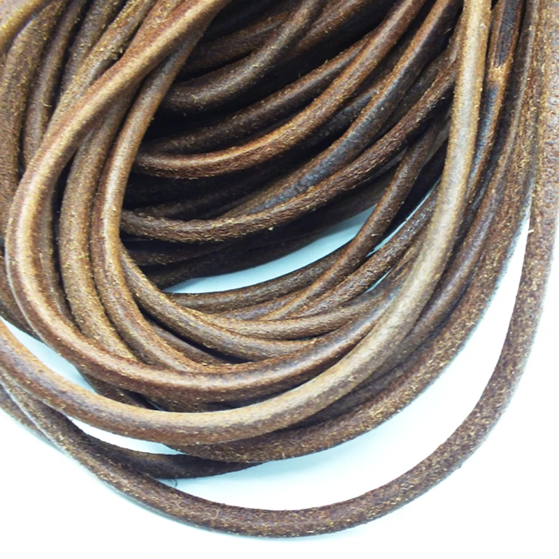 

100M -5MM High Quality genuine leather cord, round Natural Color Real leather cord