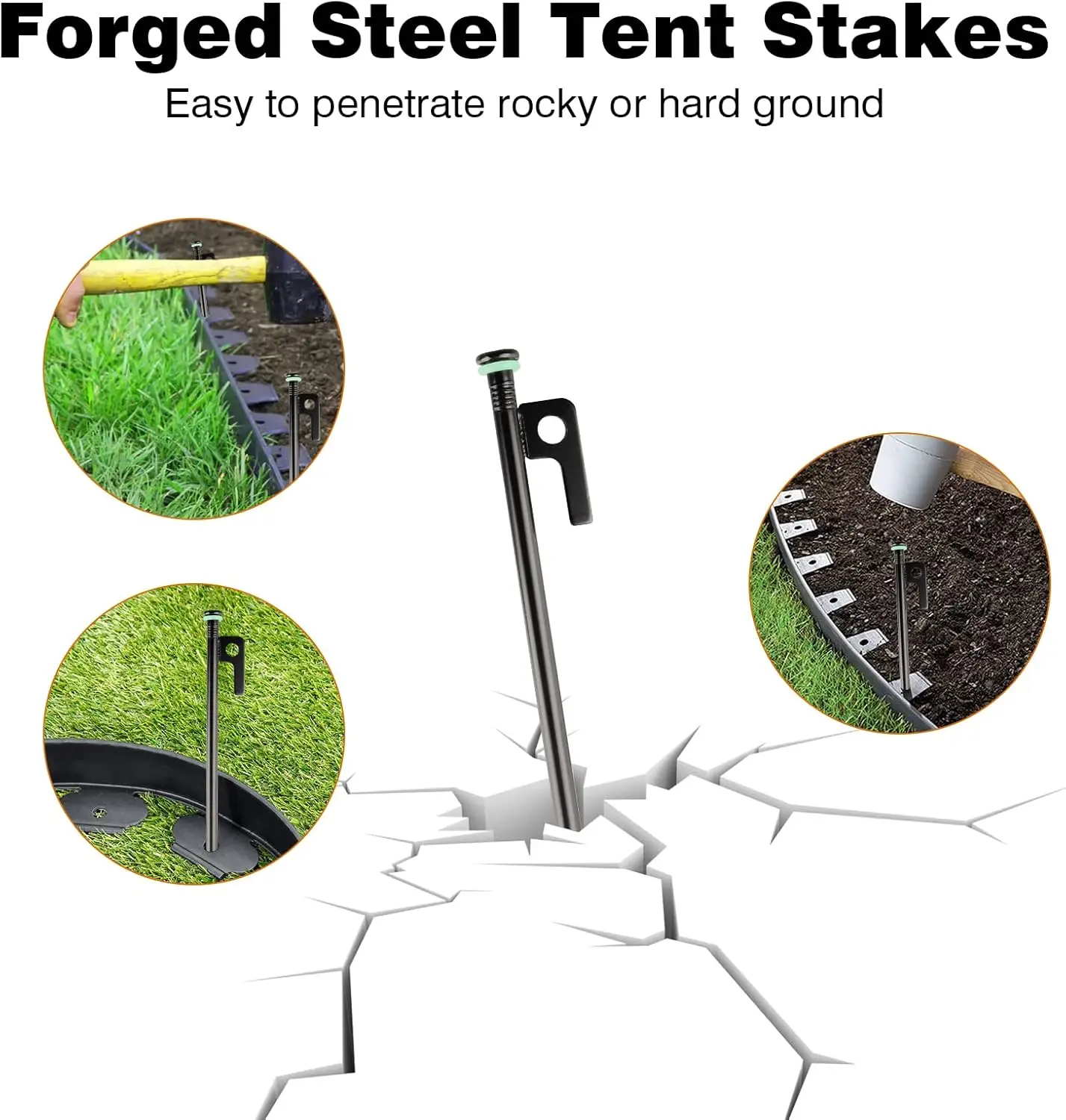 أوتاد خيمة معدنية شديدة التحمل أوتاد خيمة فولاذية حلقات سيليكون فلورسنت حقيبة خاصة للتخييم المستخدمة على الصخور