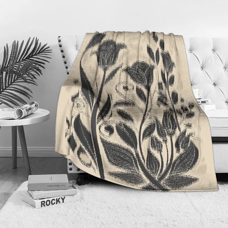 أسود الأزهار نمط الصوف بطانية لينة الدافئة رمي أريكة غرفة نوم الديكور هدية بطانية الزخرفية