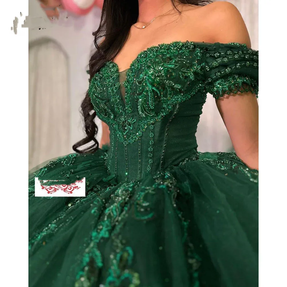 ANGELSBRIDEP Personalizzato di Lusso Verde Smeraldo Abiti Quinceanera Cristalli Che Borda Applique Abiti Da Xv Años Abito Da Ballo Del Partito