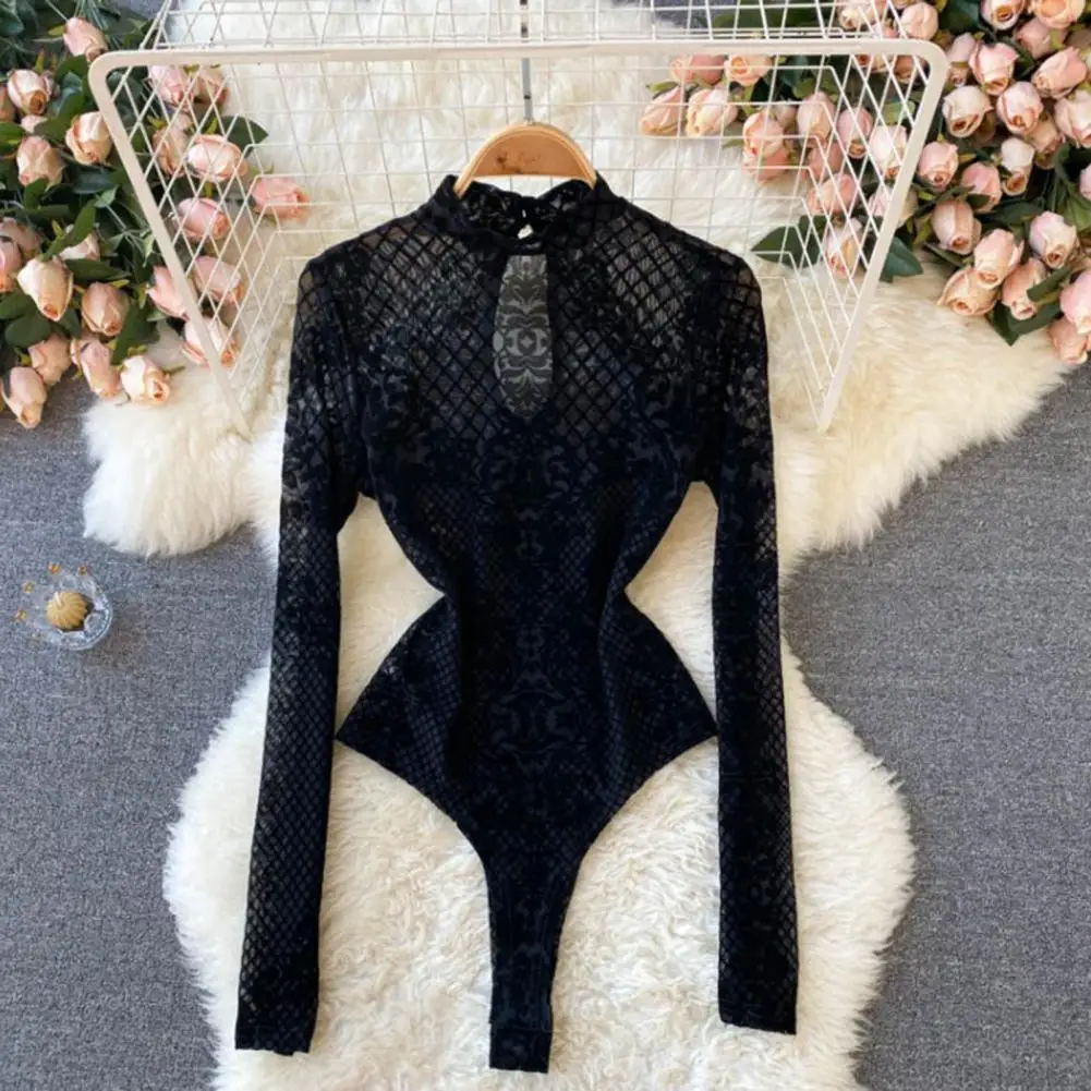 

Sexy Mesh Backless Rompers Fashion Korean Bodycon Jumpsuits 2022 Summer Chic Flocking Slim Women Bodycon Bodysuit Streetwear