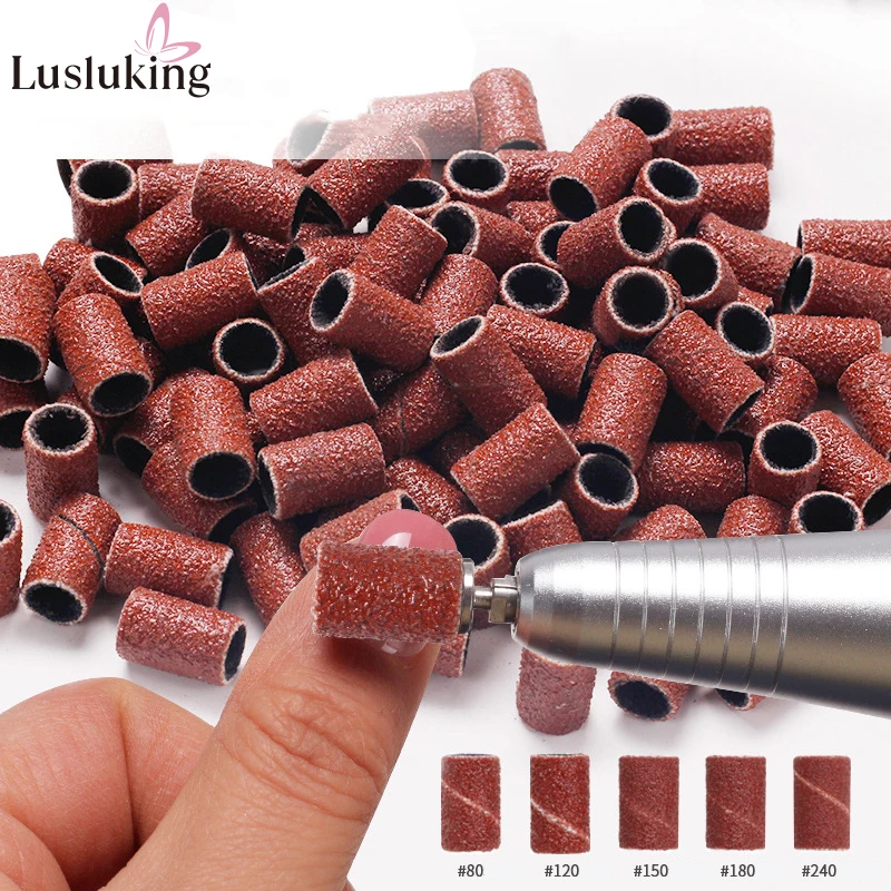 100pcs Nail Sanding Bands With Mandrel Drill Bits for Electric Machine File Grinder Sander Band Set for Acrylic Nails Gel Polish