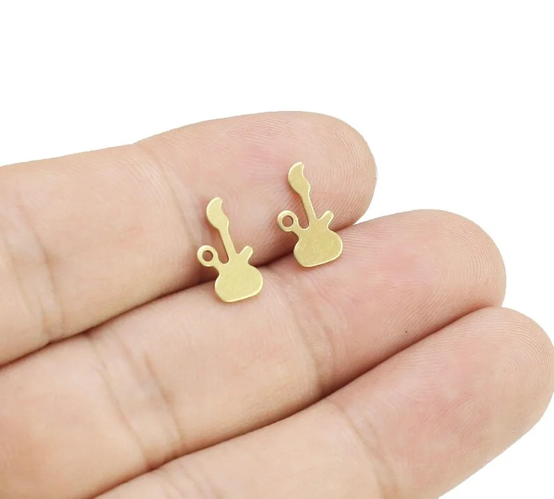 50pcs Tiny Guitar Charm, Brass Charm For Jewelry Making, Violin Earring Charms, Earring Findings, 11.8x6.4mm  R2818