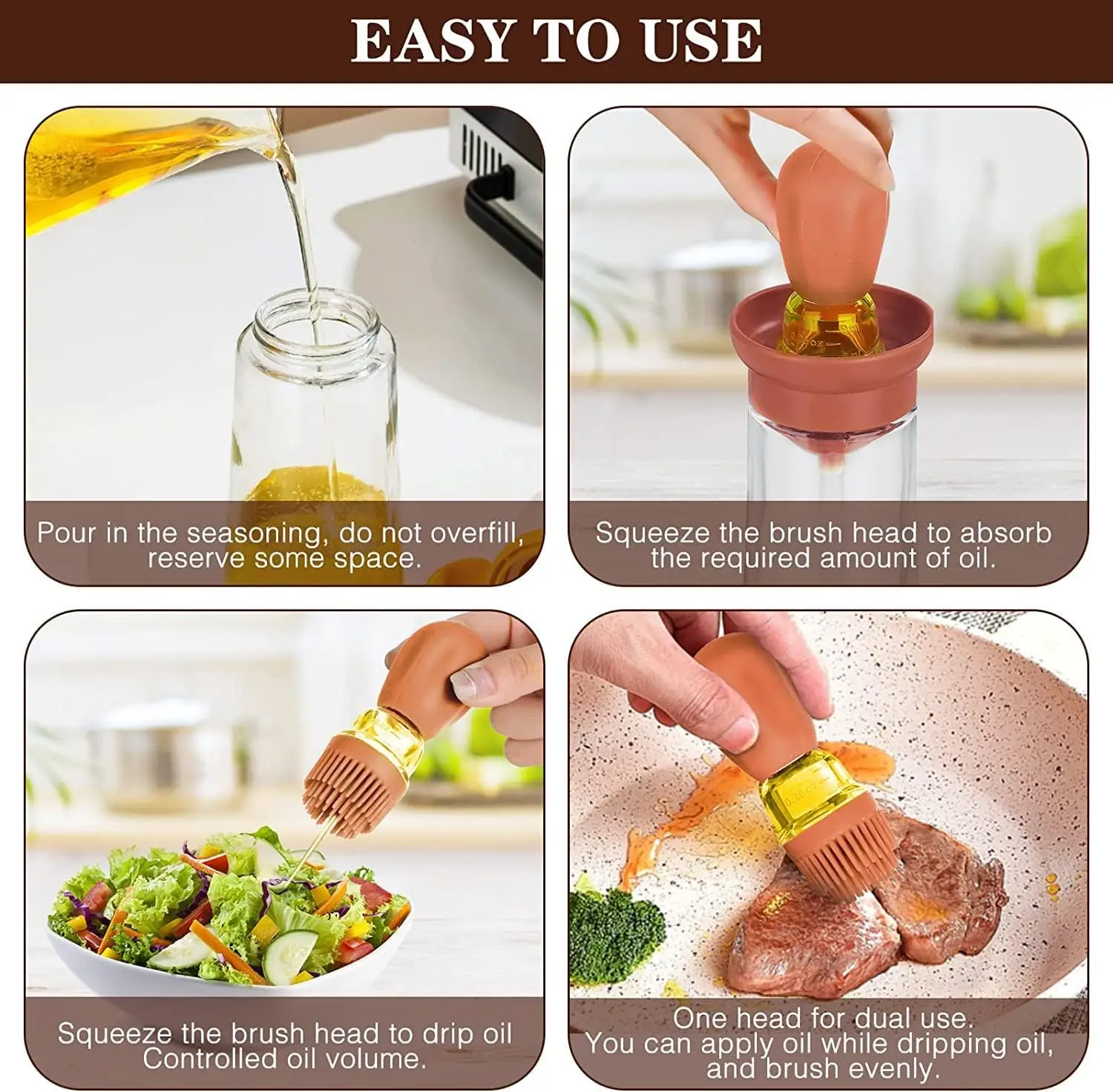 Oil Dispenser with Silicone Brush 2 IN 1 Glass Olive Bottle for Kitchen Cooking Frying Baking BBQ Pancake Air Fryer