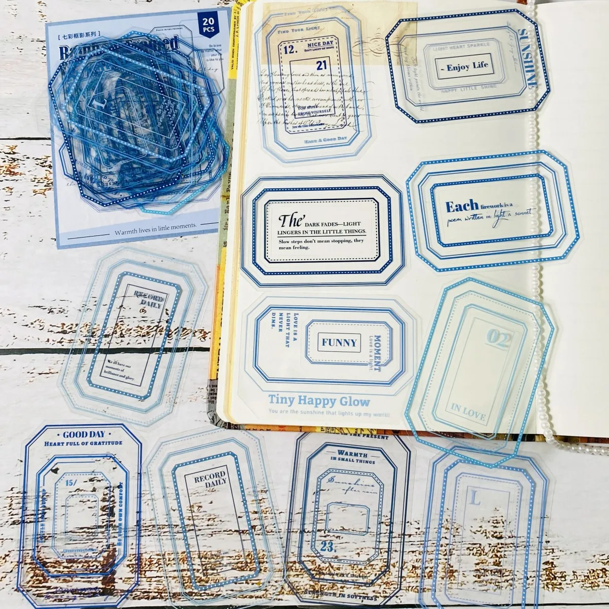 Journamm 20pcs Frame Decorative Stickers PET Self-Adhesive Stickers for Journals, Planners Scrapbook Embellishments Stickers