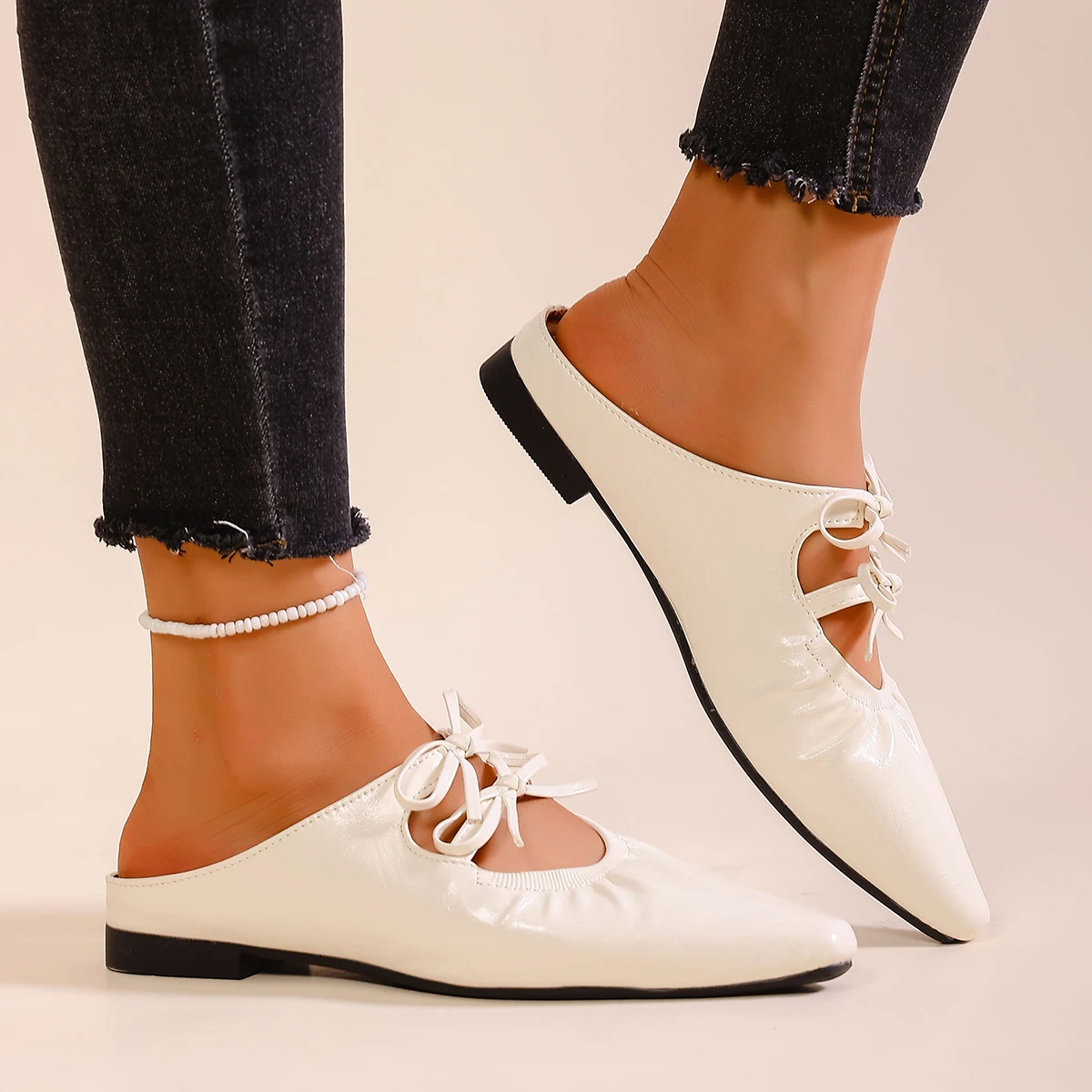 حذاء نسائي مريح متعدد الاستخدامات بفيونكة مدببة وقدم واحدة نصف قابل للانزلاق #2