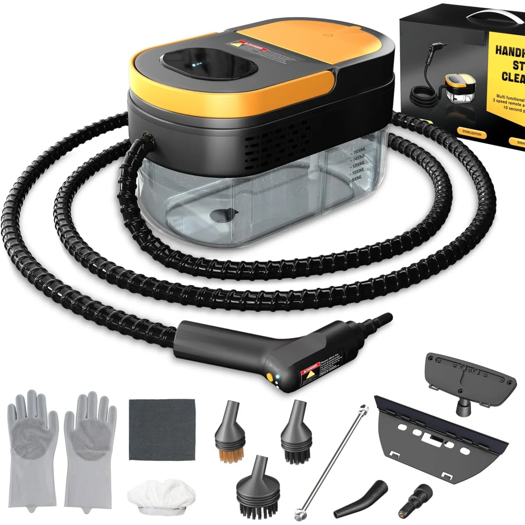 

3-Level Adjustable Handle, 15s Heat-Up, 1.69 Quarts Tank, Portable Steamer for Cleaning with 11 pcs Accessories