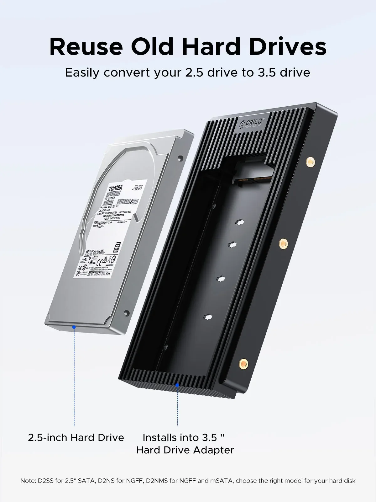 محول علبة القرص الصلب الداخلي ORICO يحول 2.5 بوصة SATA mSATA NGFF SSD إلى 3.5 بوصة علبة دعامة تركيب محرك خليج مع SATA 3.0