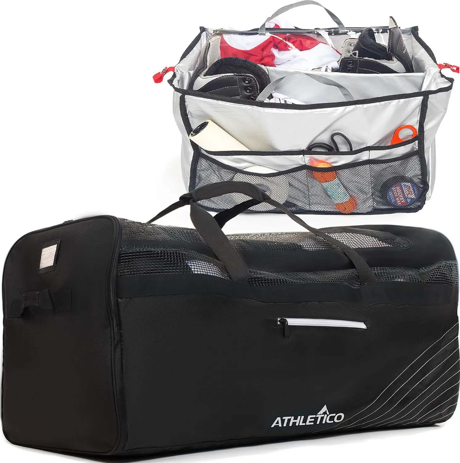 

Hockey Duffle Bag - 35' Large Ice Hockey Duffel XXL Travel Bag for Equipment & Gear, with Included Organizer Caddy (Back)