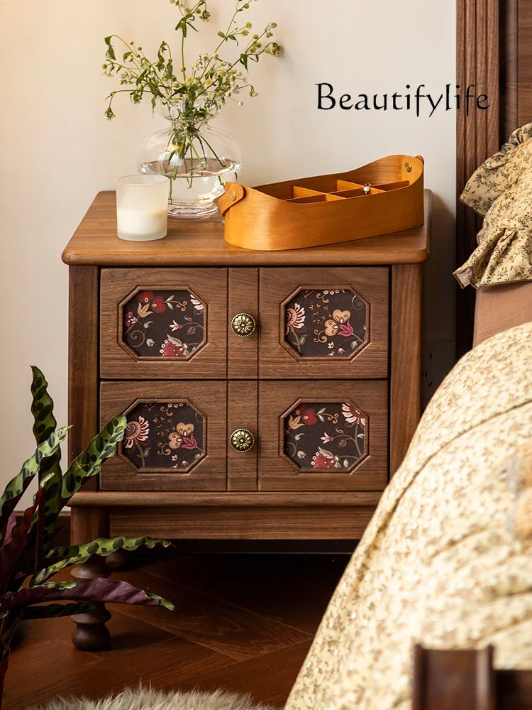

North America Black Walnut Wooden Bedside Table Small Household Bedroom Simple Modern Bedside Storage Cabinet