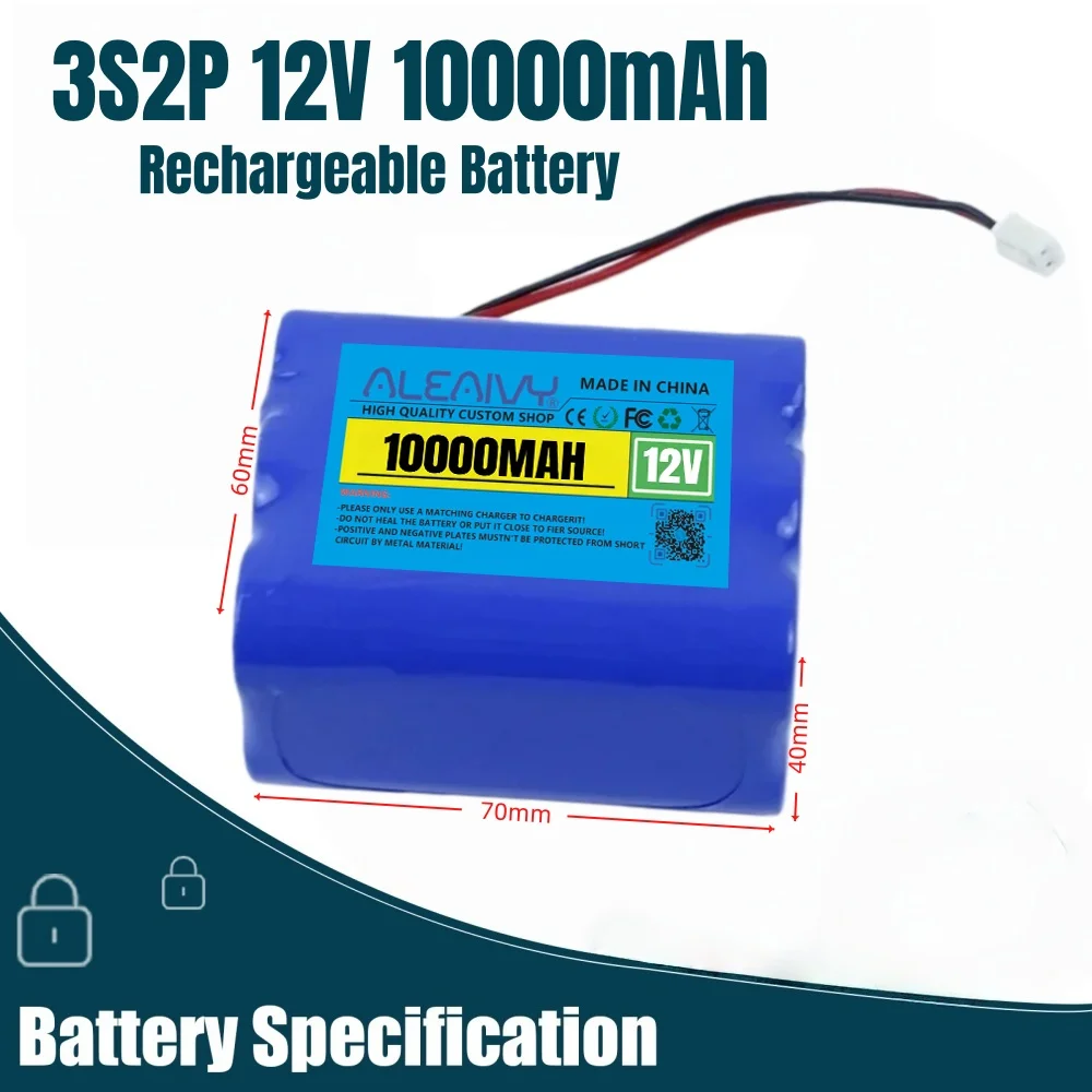 

12V 10000mAh 3S2P Lithium-ion Rechargeable Battery Speaker Flashlight CCTV Camera GPS Searchlight Portable Kit