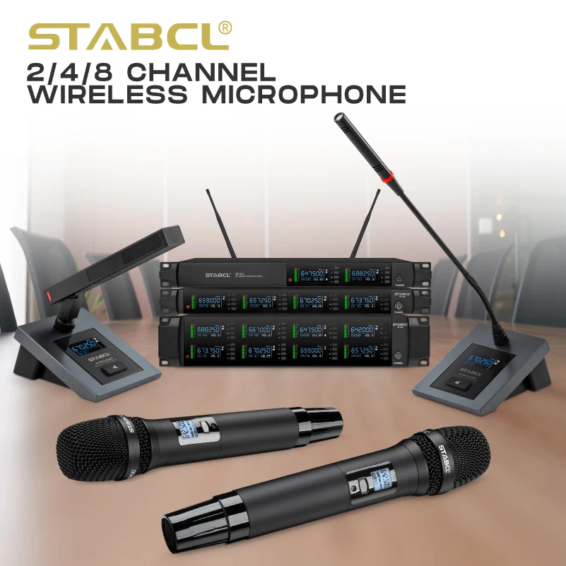 ST-808 Long Range UHF Professional 8 Channel Wireless Microphone System for Stage Performance Karaoke Speech