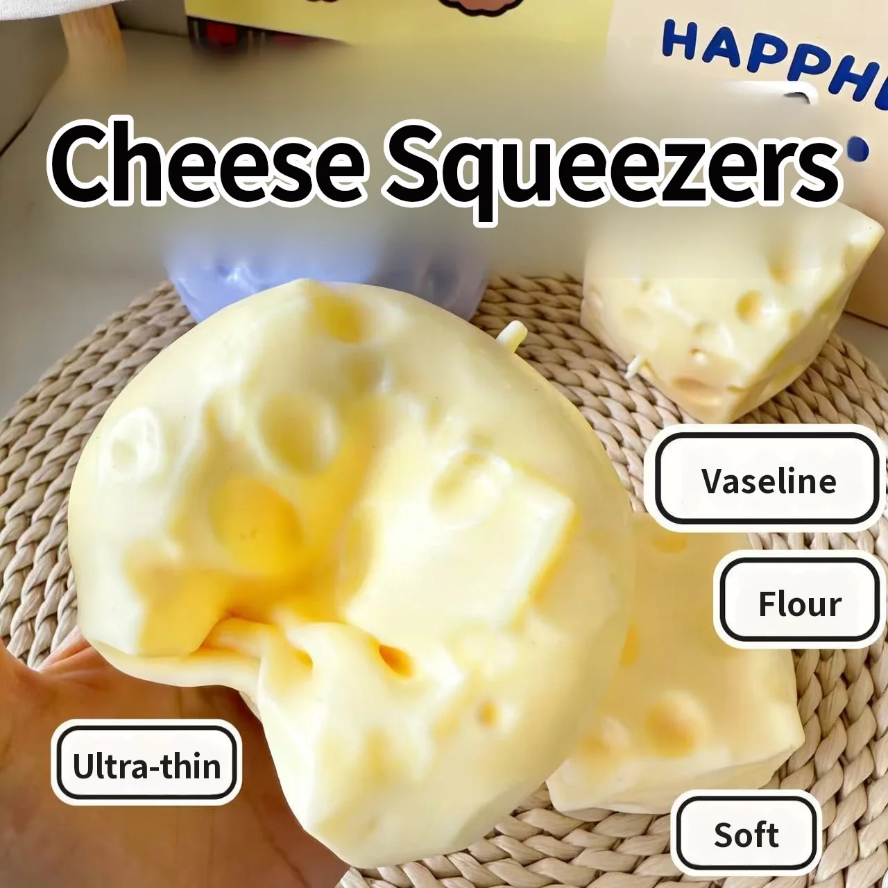

Flour Filled Square Cheese Vaseline Filling Anti Stress Relief Sensory Toy Soft Butter Squishy Fidget Slow Rising Squeeze Block
