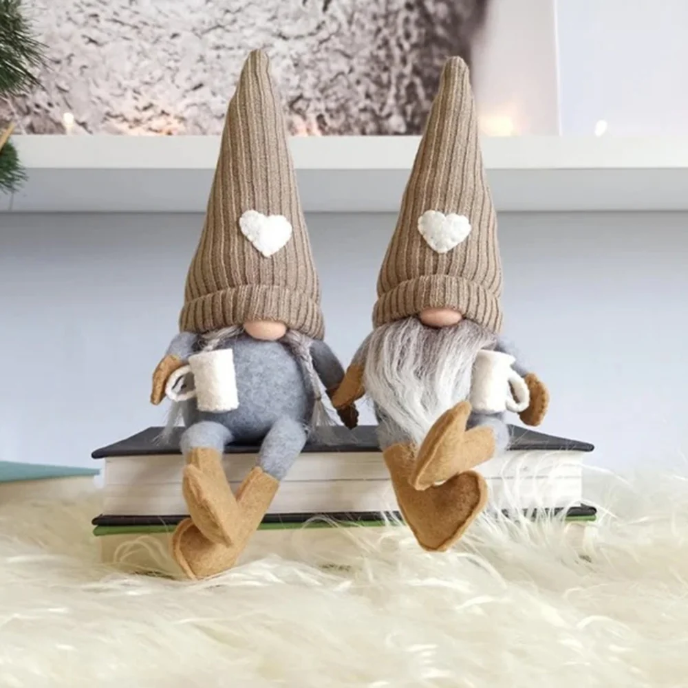 Coffee Gnomes Swedish Tomte Knitted Plush Decoration Coffee Station Scandinavian Figurine for Home Decor Shelf Bar Party