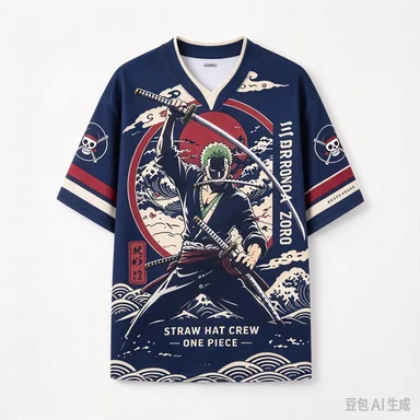 One Piece King Roronoa Solon Mesh Japanese Ukiyo-style Three Blade Flow Solon Battle Standing Painting Daily Wear Casual Top