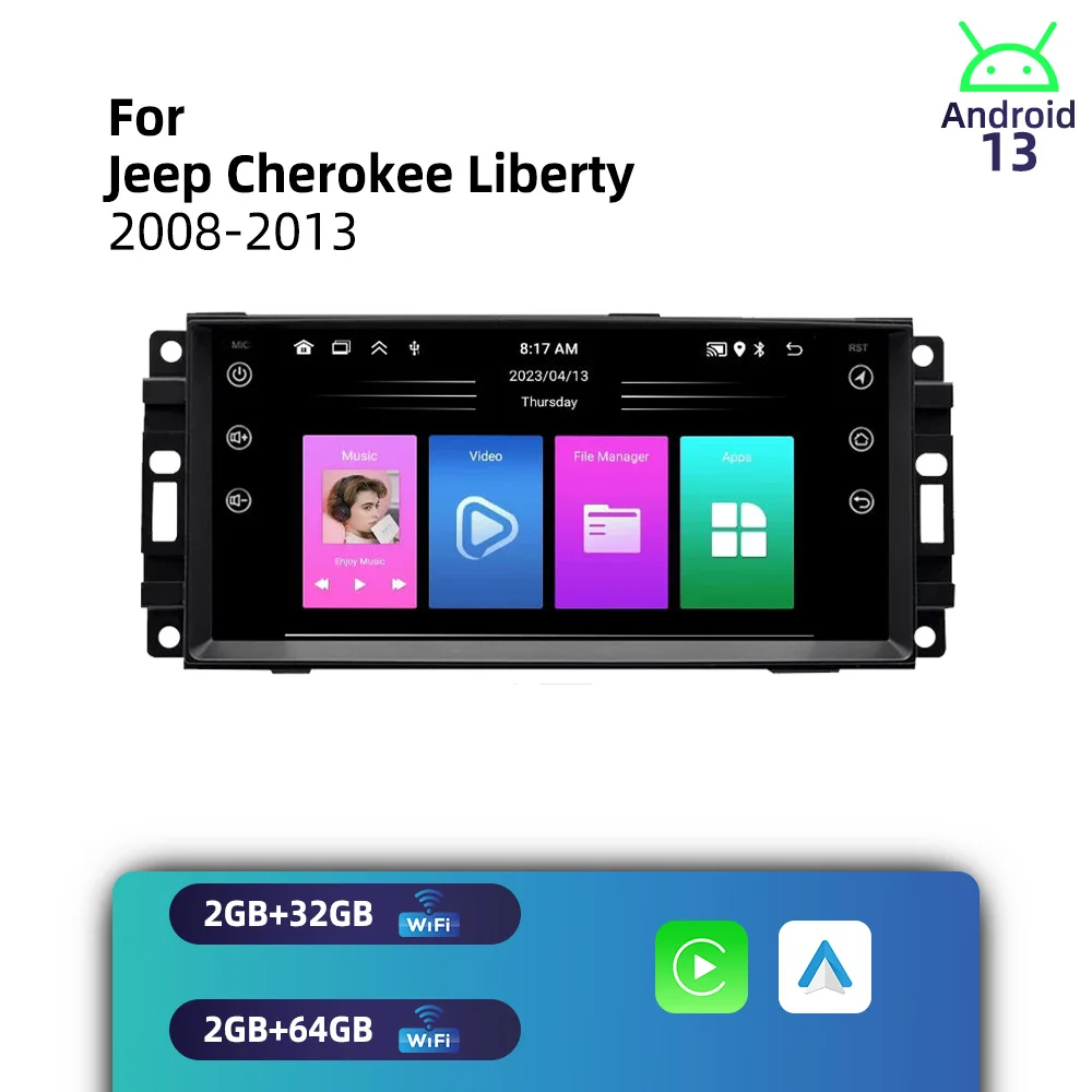 Android Radio 1 Din 7" Screen Car Multimedia for Jeep Cherokee Liberty 2008-2013 Carplay Stereo Head Unit Navigation Autoradio