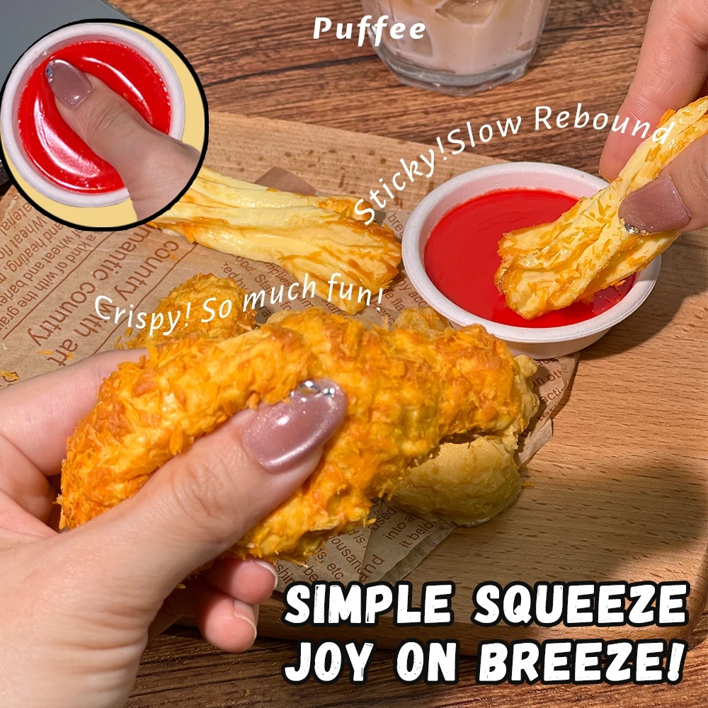 바삭한 치킨 콤보 식품 등급 실리콘 스퀴시 장난감, 수제 타바 스퀴시, 부드러운 접착제 느린 리바운드, 크런치, 감자 튀김, 너겟