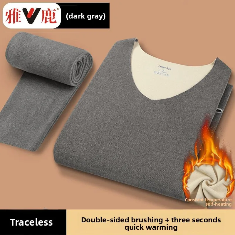Conjunto de ropa interior térmica sin costuras con cuello en V para hombre, ropa de otoño con temperatura de calefacción de terciopelo grueso, Calzoncillos largos para invierno
