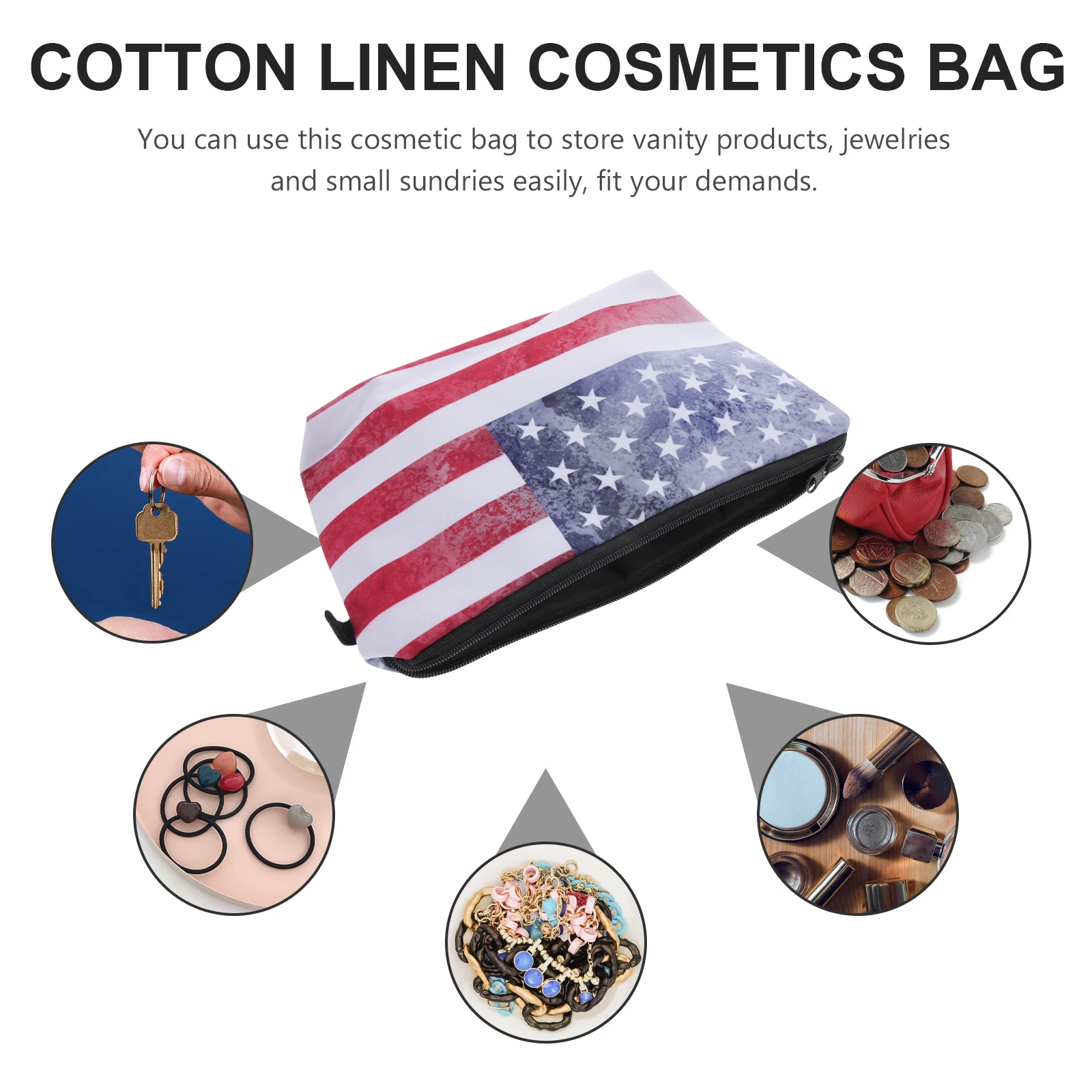

Durable Polyester American Flag Makeup Bag Multi Function Pen Pouch Retro Stationery Organizer Zipper Cosmetics Case