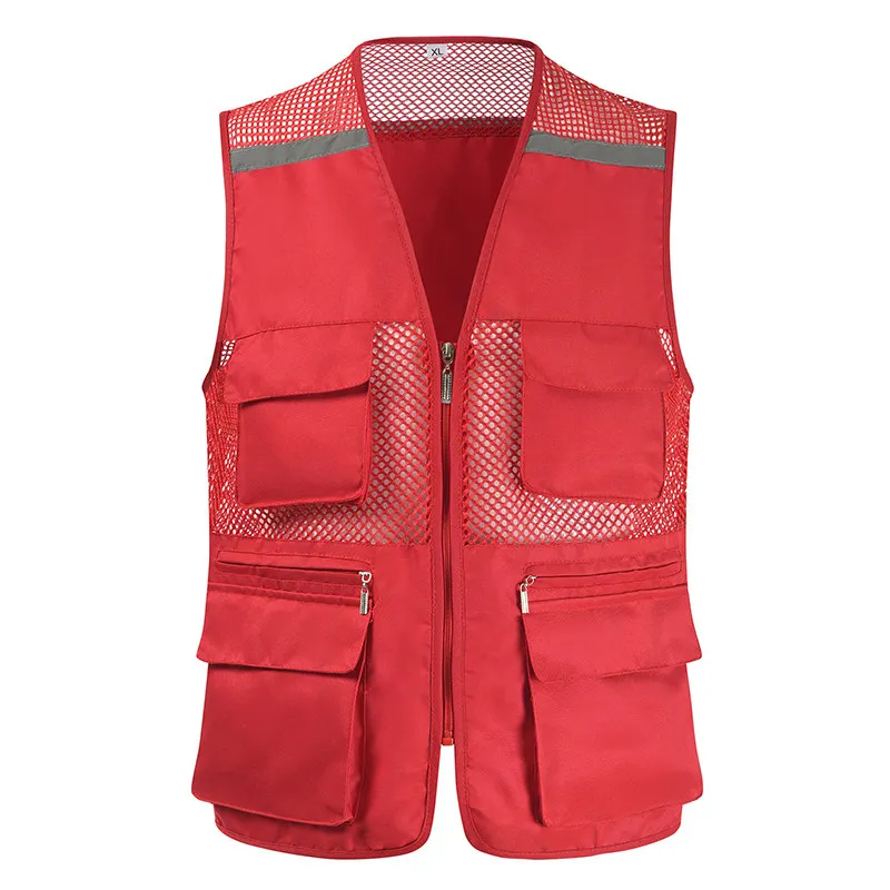 Lightweight Outdoor Work Mesh Zip Vest with Reflective Strips Safety Vest Work Uniform Photography Vest Summer