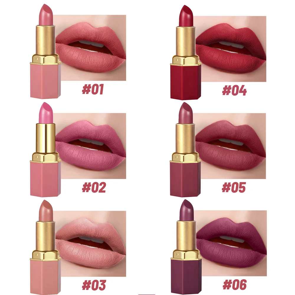 6 Farben Goldbarren Rohr Lippenstift matte Textur Perl glanz Glitter Samt Lippenstift Valentinstag Geschenk 6pcs – Detail 9