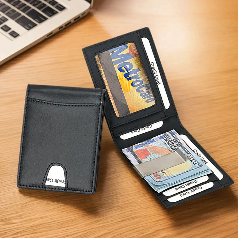 

Men's Carbon Fiber Patterned USD Money Clip Cowhide Short RFID Anti-theft Brush Wallet