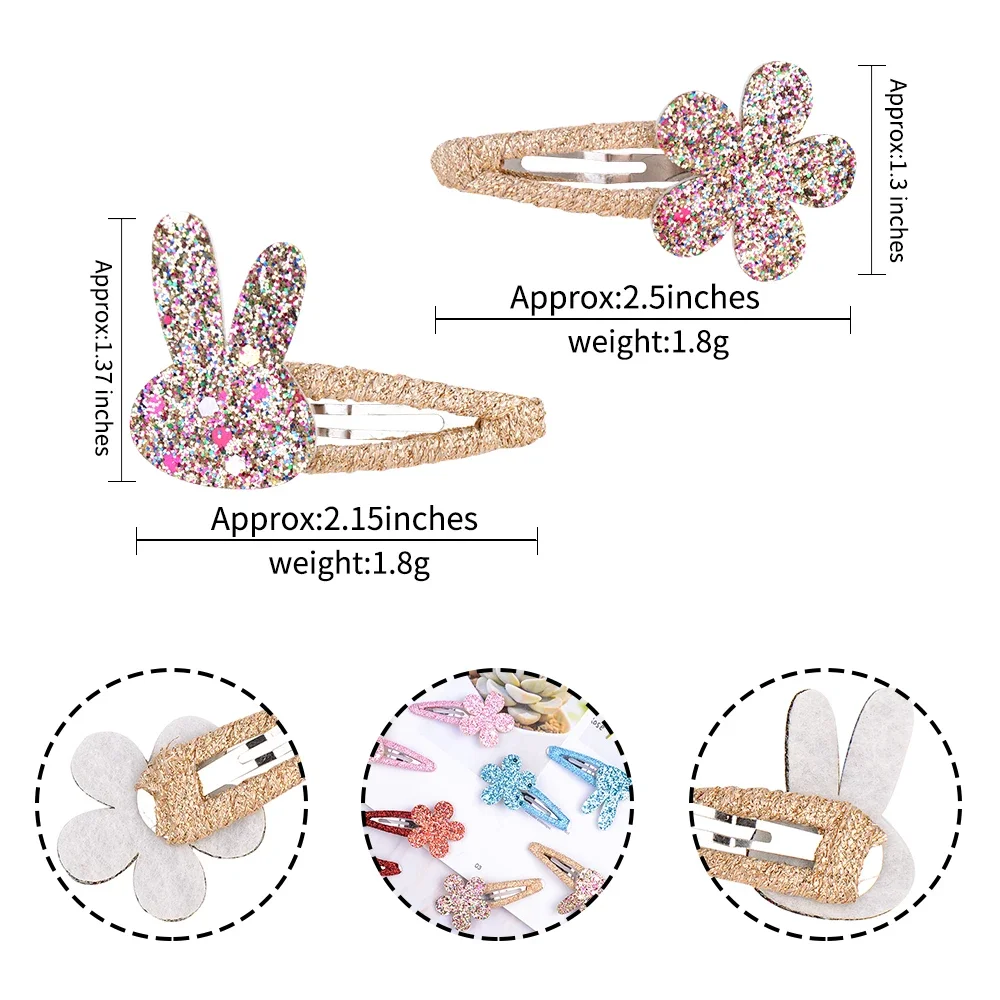 2Pcs/Set Sweet BB Glitter Hairpins for Baby Girls Rabbit Flower Hair Clips Barrettes Headwear Fashion Kids Hair Accessories