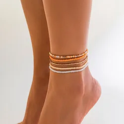 2024 Boho Colorful Seed Beads Anklet Set for Women Summer Beach Simple Elastic Chain Bracelet Barefoot Ankle on Leg Jewelry