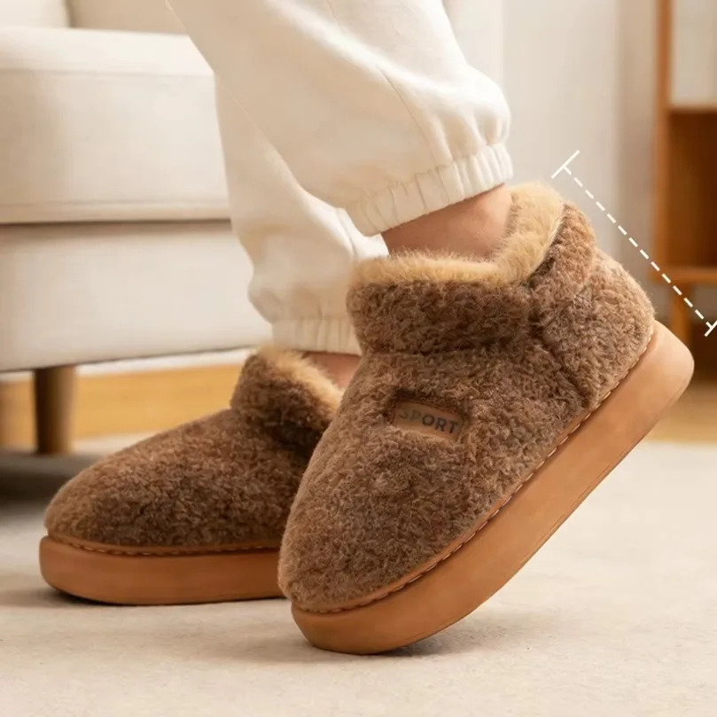 House Fluffy Floor Slipper Women Winter Plush Grip Soft Indoor Home Hairy Cotton Shoe Flat Warm Female Men Male Sneaker Rubber