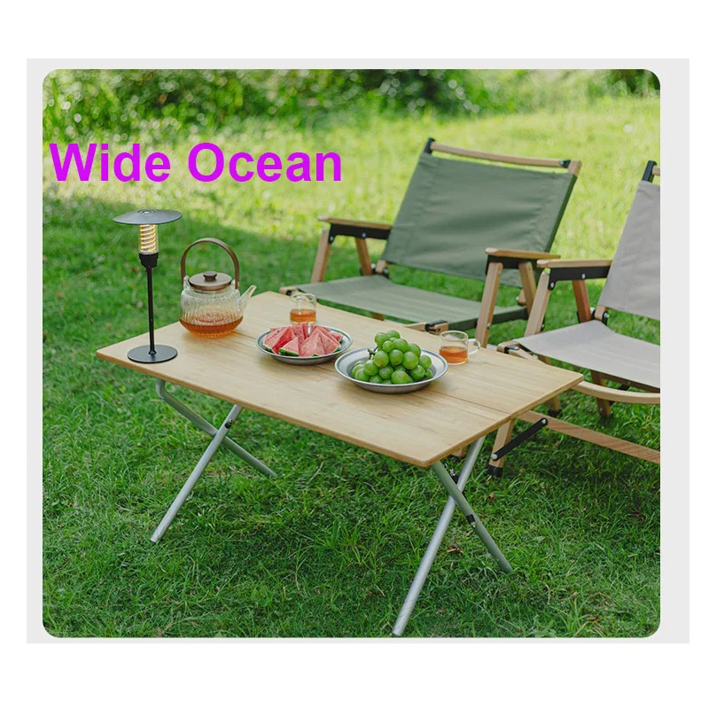 Outdoor Camping Bamboo Board Table Fast and Portable 2 Folding Desk Aluminum Alloy Legs Dinning Folding Picnic Table