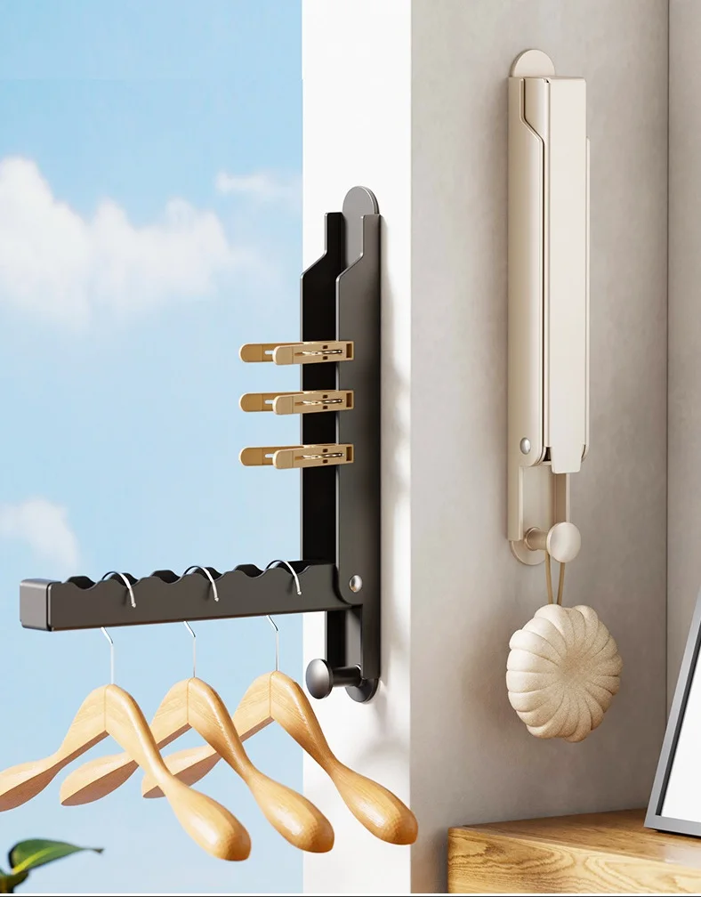 Folding Clothes Drying Rack Non-drill Required Suction Cup Carbon Steel Wall Laundry Hanger Travel Portable for Coat Hat Towel