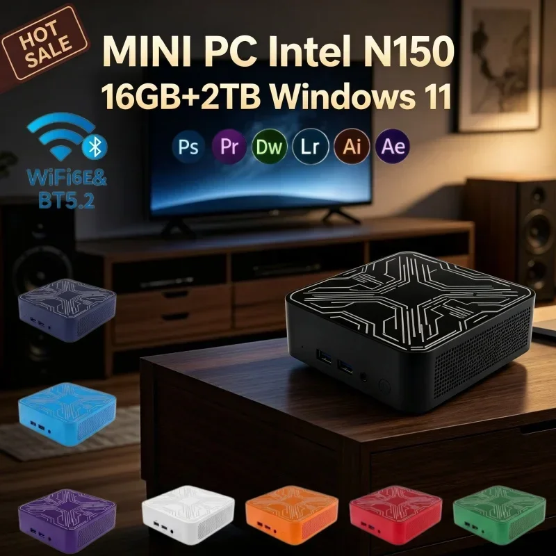 2026 Portable Mini PC Intel N150 Processor Windows 11 OS 16GB RAM 1TB 2TB SSD WiFi‑6 Home Office Gaming Desktop Computer