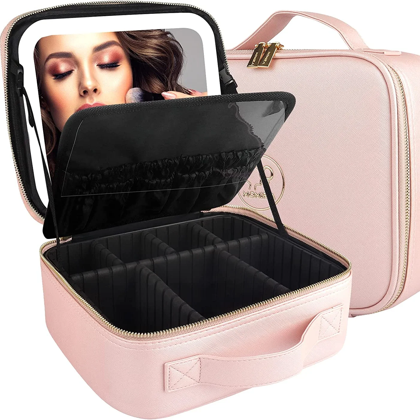 Travel Makeup Case with Large LED Mirror Partitionable Cosmetic Bag Professional Cosmetic Artist Organizer Waterproof Portable