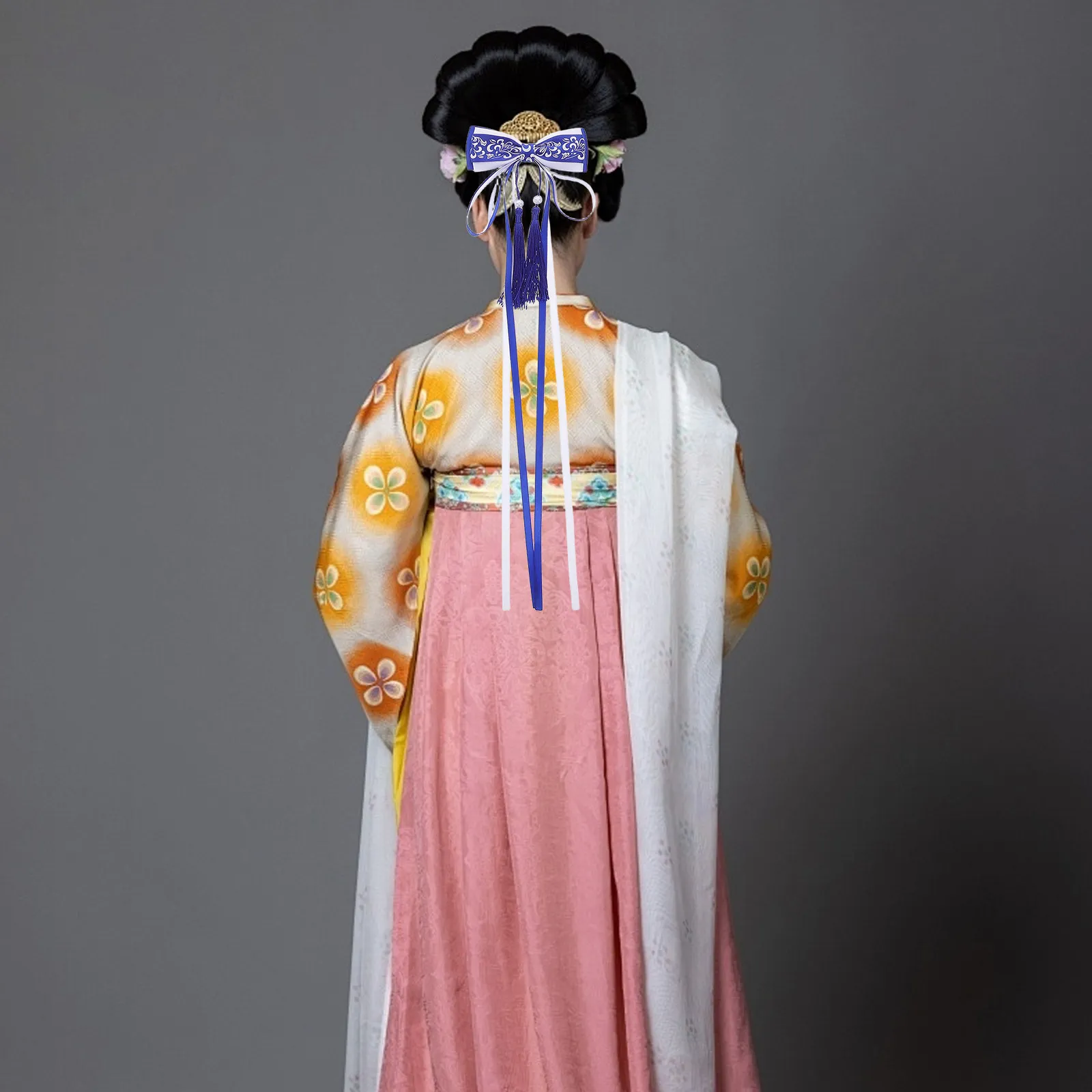 

2 шт. традиционных китайских заколок для волос с классическим синим бантом и длинными лентами-кисточками для женщин и девочек, для фестивалей Ханьфу и повседневной укладки