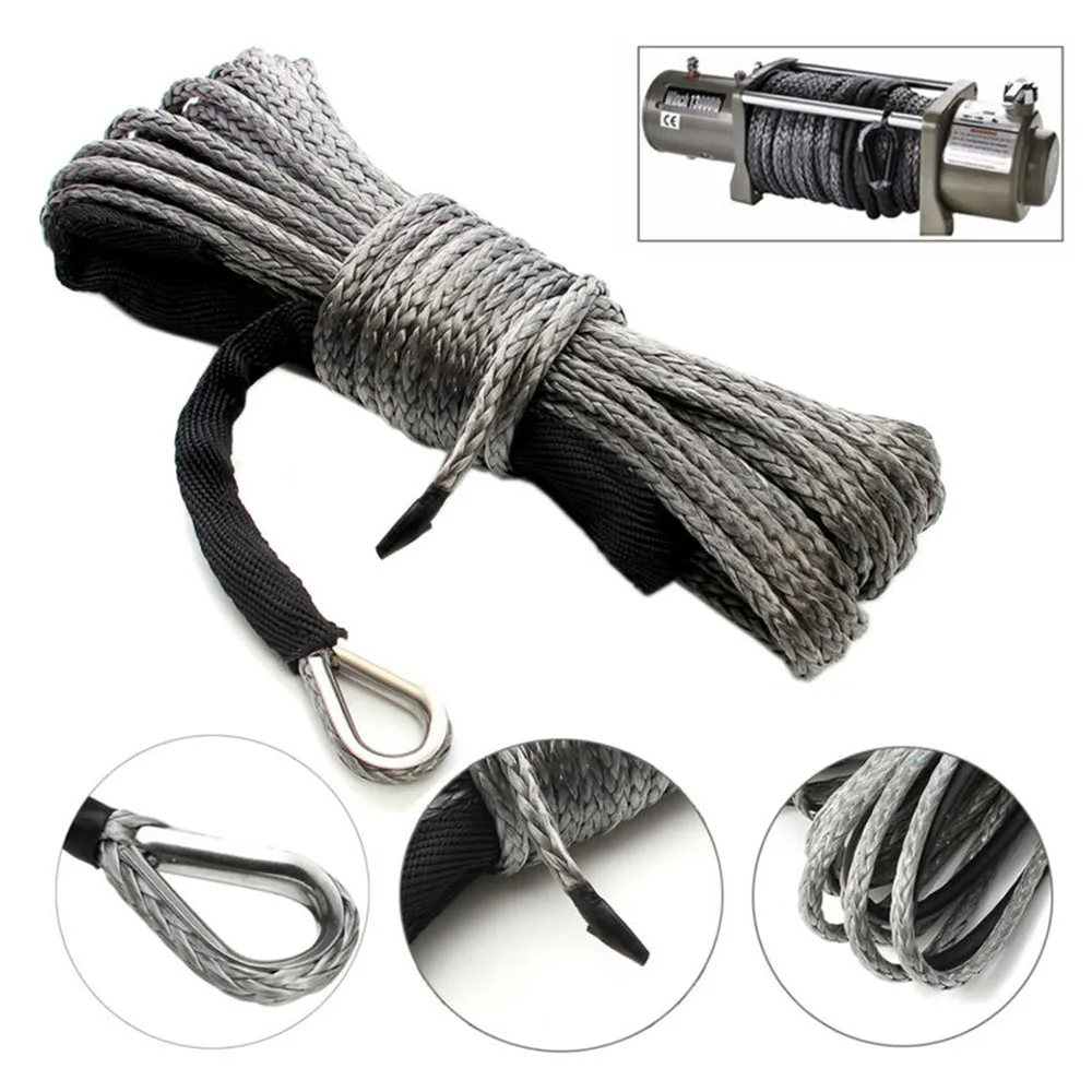 1pc 15m Gray Portable Winch Rope Tow UTV ATV Cable Line Tool Cord Equipment Light Weight With Sheath Towing Ropes